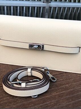 Cream Leather Crossbody Bag with Removable Strap